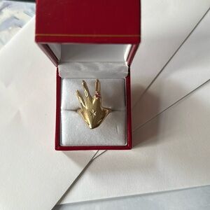 Unique 10k Gold Hand Ring with ruby